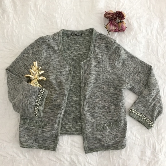 Express Sweaters - Express Beaded Cuff Cardigan